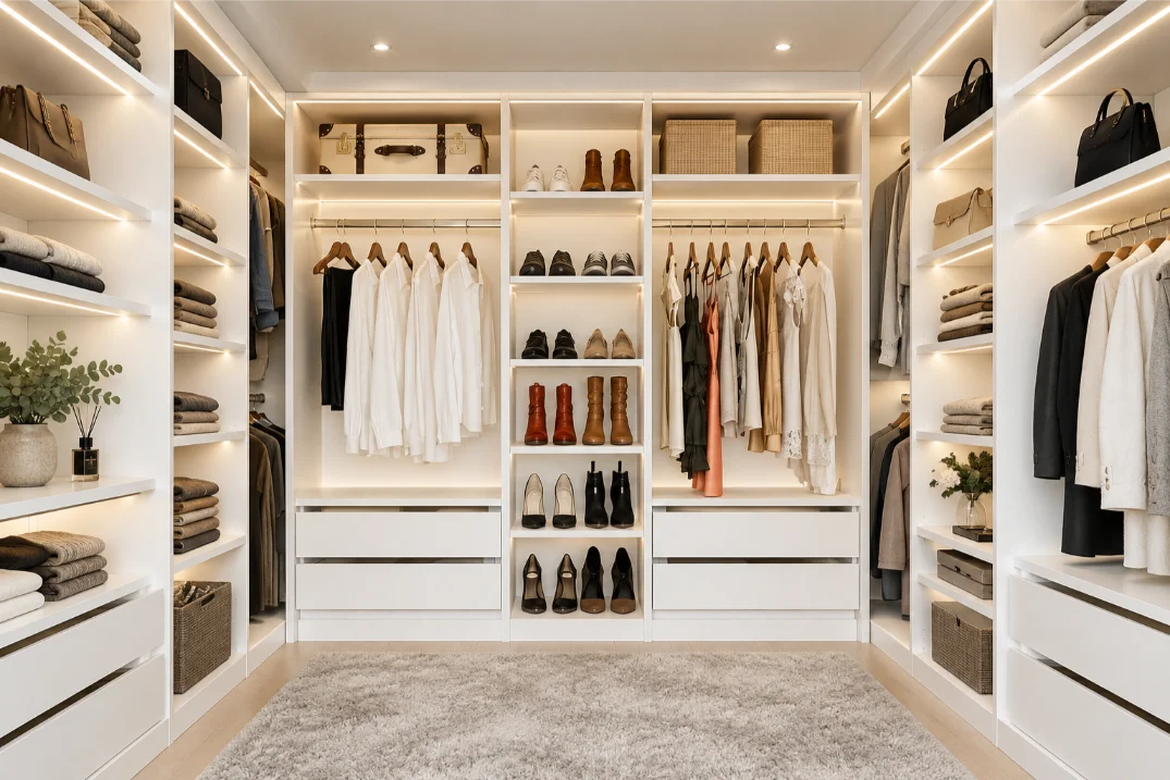 Luxurious Symmetrical Walk-In Closet