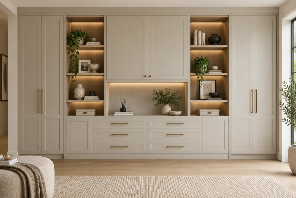 Warm Neutral Built-In Cabinetry Wall