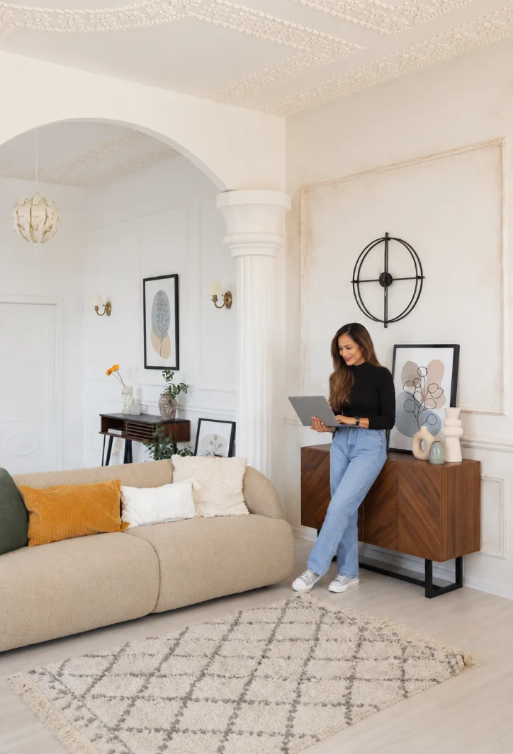 Woman Working in a Modern Living Room