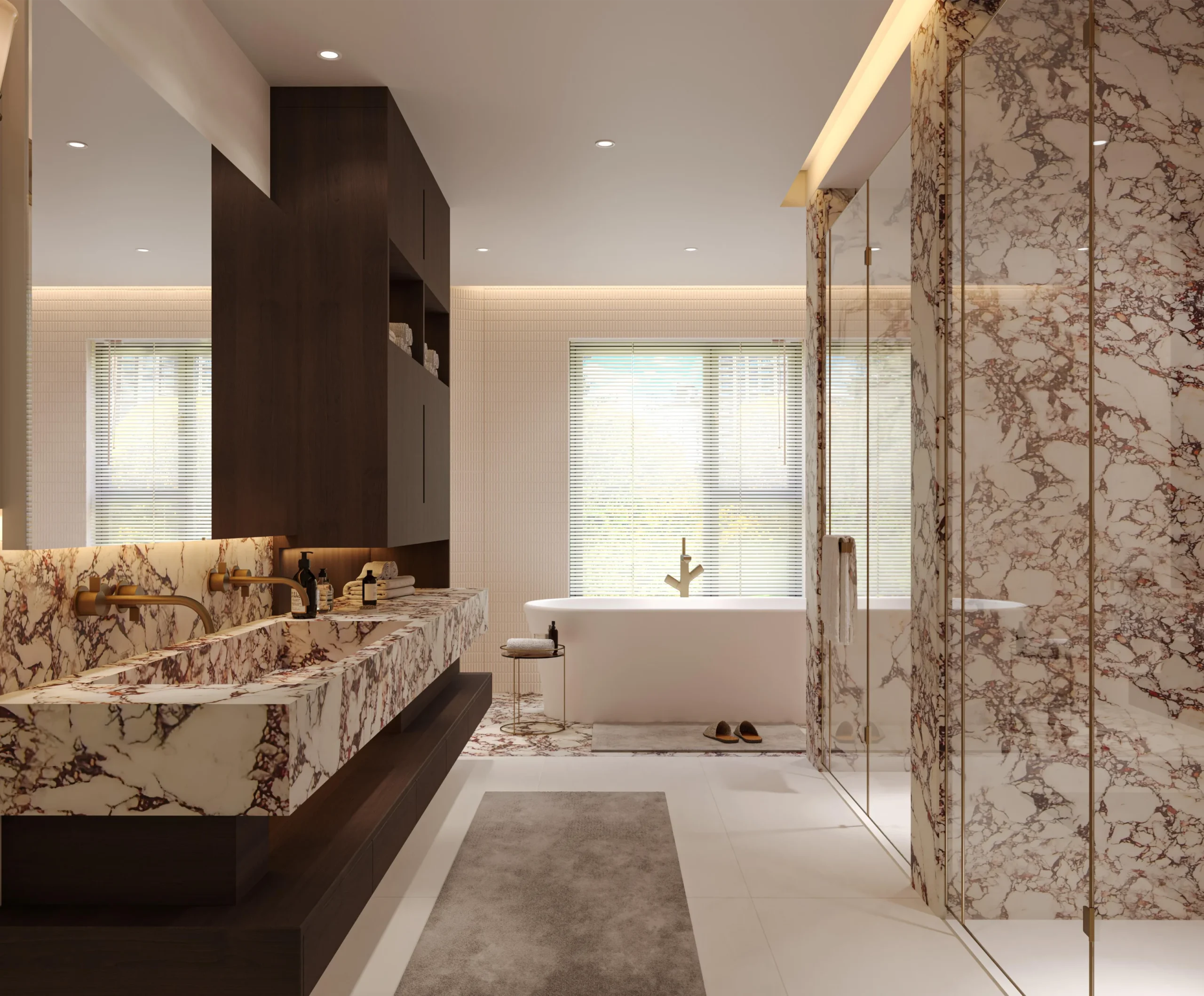 Luxury Primary Bathroom Marble Tub Design