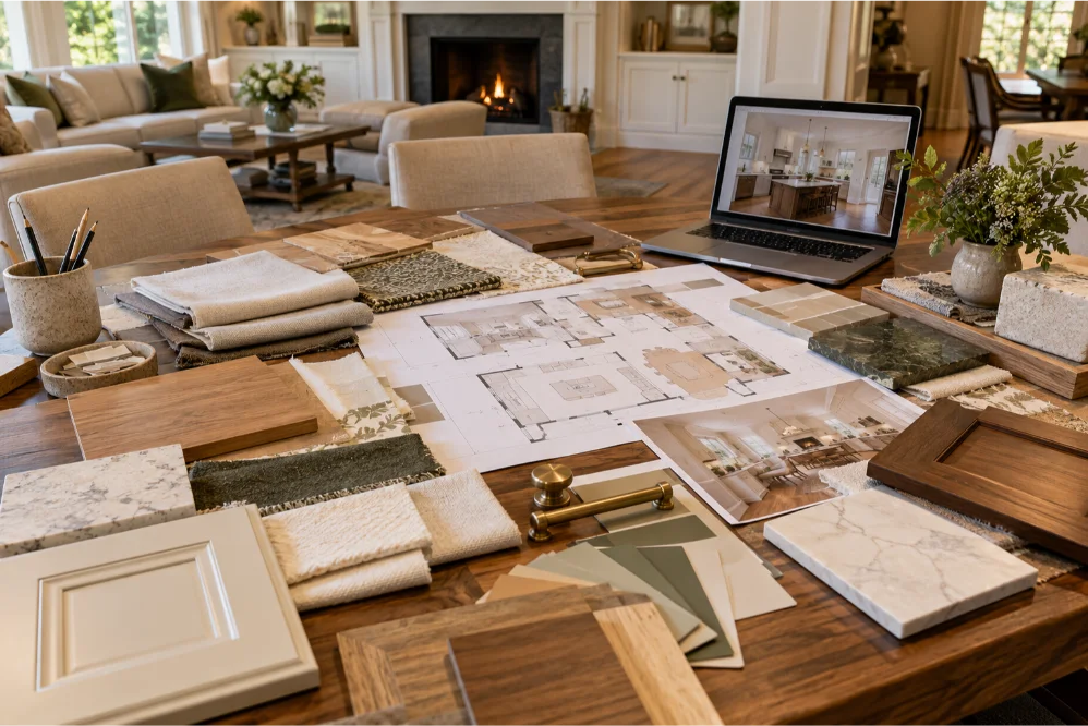 interior design materials and floor plan rumson