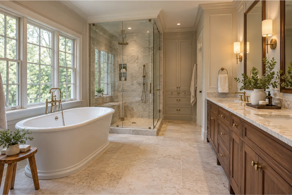 luxury primary bathroom design tenafly